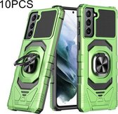 Voor Samsung Galaxy S21+ 5G 10 PCS Union Armor Magnetische PC + TPU Shockproof Case met 360 Graden Rotatie Ring Houder (Smaragdgroen)