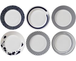 Royal Doulton Pacific - Pastaborden / Bordenset - Porselein - Wit / Blauw - ⌀ 22 cm - 6 Stuks