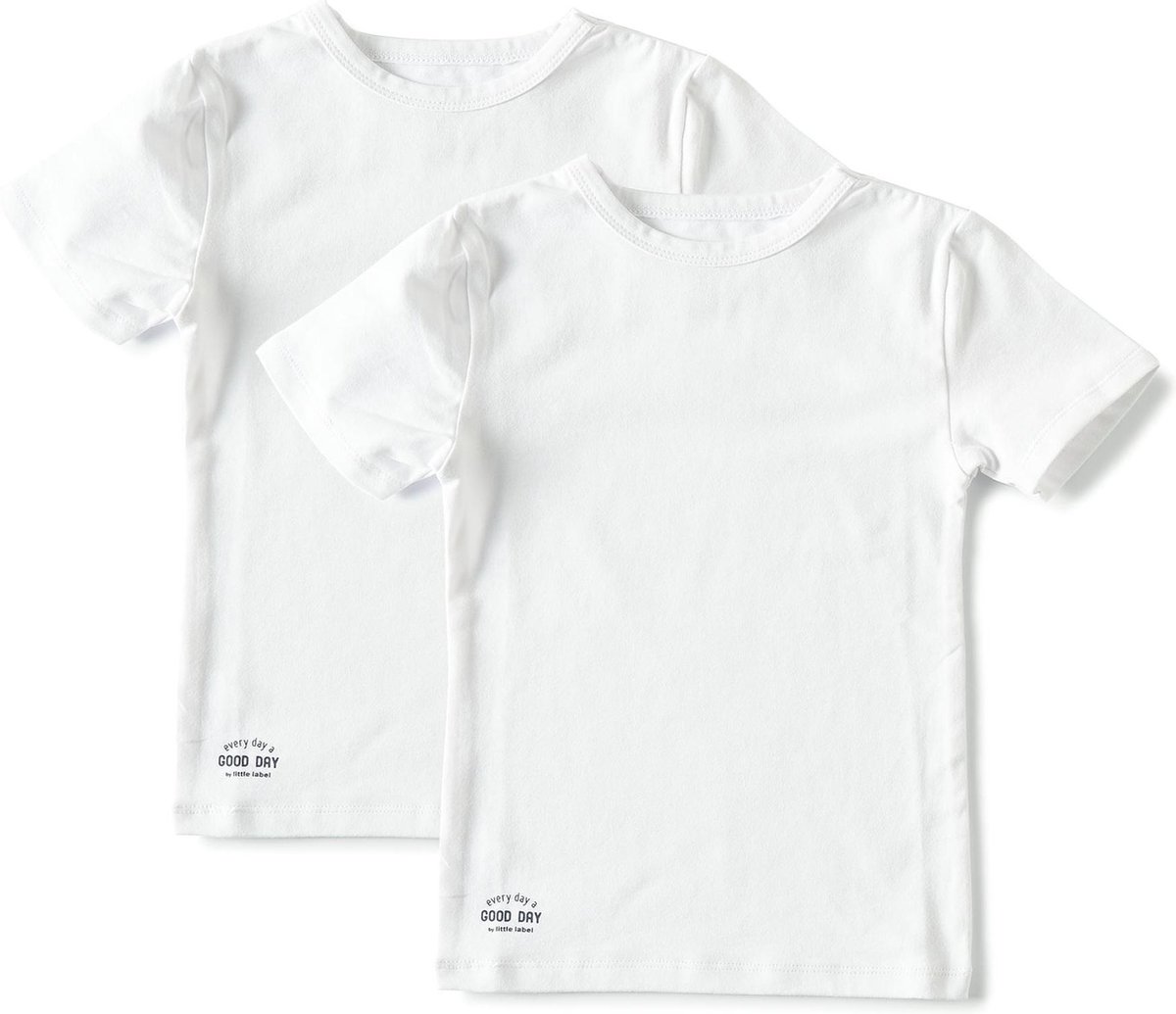 Little Label Ondergoed Jongens - T shirt Jongens Maat 122-128 - Wit - Zachte BIO Katoen - 2 Stuks - Basic T shirt jongens ronde hals - Wit Ondershirt