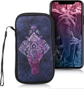 kwmobile hoesje voor smartphones M - 5,5" - hoes van Neopreen - Olifantentekening design - roze / antraciet - binnenmaat 15,2 x 8,3 cm