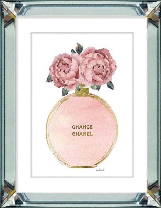 50 x 60 cm - Spiegellijst met prent - Chanel bloemen - prent achter glas