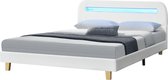 Houten bed Roskilde met LED-verlichting 140x200 cm wit