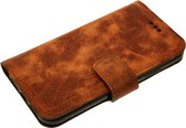 Made-NL Handgemaakte iPhone XS book case robuuste koper bruin kras leer