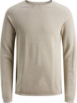 JACK & JONES slim fit trui katoen - O-hals - beige - Maat: M