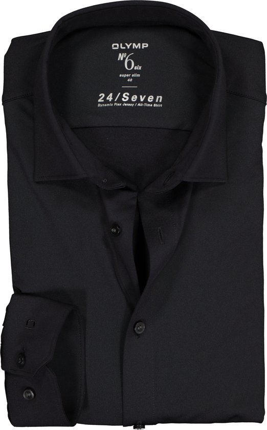 OLYMP No. Six 24/Seven super slim fit overhemd - zwart tricot - Strijkvriendelijk - Boordmaat: 42