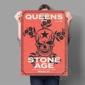 Queens Of The Stone Age Poster Skelet Schedel Bloemen Retro Poster Rood  D