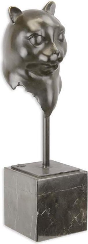 beeld - beeld van een hoofd van een kat - bronze - 36,8 cm hoog