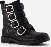 Groot leren meisjes biker boots - Zwart - Maat 28 - Echt leer