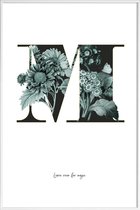 JUNIQE - Poster in kunststof lijst Flower Alphabet - M -40x60 /Groen &
