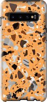 Samsung Galaxy S10 Telefoonhoesje - Extra Stevig Hoesje - 2 lagen bescherming - Met Marmerprint - Terrazzo - Oranje