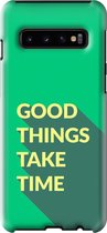 Samsung Galaxy S10 Telefoonhoesje - Extra Stevig Hoesje - 2 lagen bescherming - Met Quote - Good Things - Groen