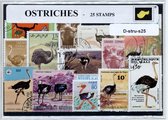 Struisvogels – Luxe postzegel pakket (A6 formaat) : collectie van 25 verschillende postzegels van struisvogels – kan als ansichtkaart in een A6 envelop - authentiek cadeau - kado -