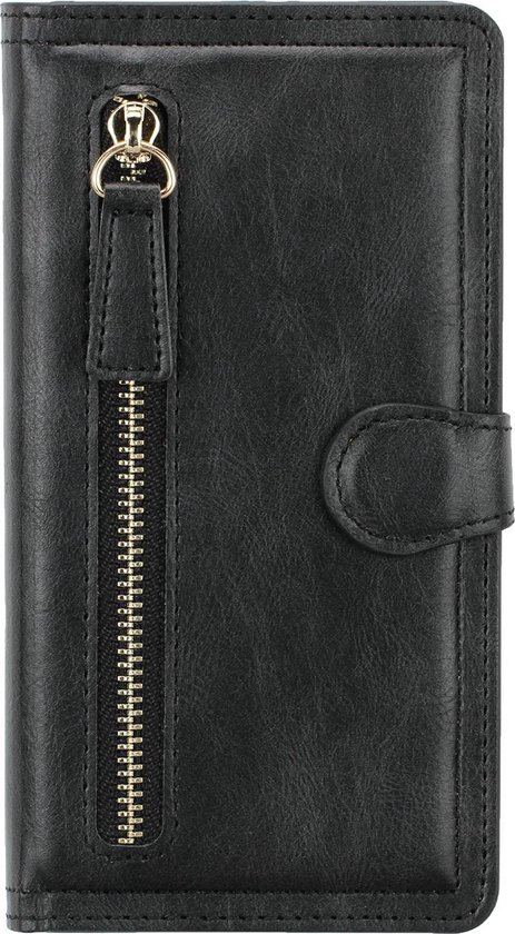 Samsung Galaxy A71 Book avec fermeture éclair - Cuir artificiel - Porte-cartes - Portefeuille - Samsung Galaxy A71 - Zwart