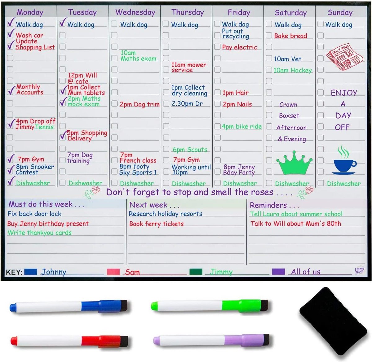 Weekplanner Whiteboard - Zinaps Magnetische Wekelijkse Planner / Whiteboard Koelkast Familie Planner - Betere organisatie voor minder stress in het leven (WK 02131)