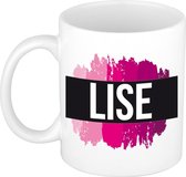 Lise  naam cadeau mok / beker met roze verfstrepen - Cadeau collega/ moederdag/ verjaardag of als persoonlijke mok werknemers