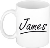 James naam cadeau mok / beker met sierlijke letters - Cadeau collega/ vaderdag/ verjaardag of persoonlijke voornaam mok werknemers
