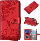 Voor Geschikt voor Xiaomi Redmi Note 10 4G Sika Herten Embossing Patroon Horizontale Flip PU Lederen Case met Houder & Kaartsleuf & Portemonnee & Fotolijst (Rood)
