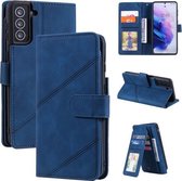 Voor Samsung Galaxy S21 + 5G Skin Feel Business Horizontale Flip PU-lederen hoes met houder & multi-kaartsleuven & portemonnee & lanyard & fotolijst (blauw)