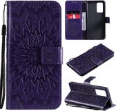 Voor OPPO Reno6 Pro 5G Zon Embossing Patroon Horizontale Flip Leather Case met Kaartsleuf & Houder & Portemonnee & Lanyard (Paars)