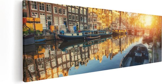 Artaza - Canvas Schilderij - Amsterdamse Gracht Bij Zonsondergang - Foto Op Canvas - Canvas Print