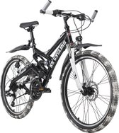Ks Cycling Fiets ATB Fully 24 '' Crusher kinder mountainbike, zwart / wit - 42 cm