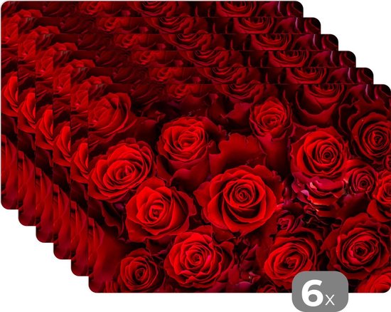Set de Table - Fleurs - Roses - Rouge - 45x30 cm - 6 pièces