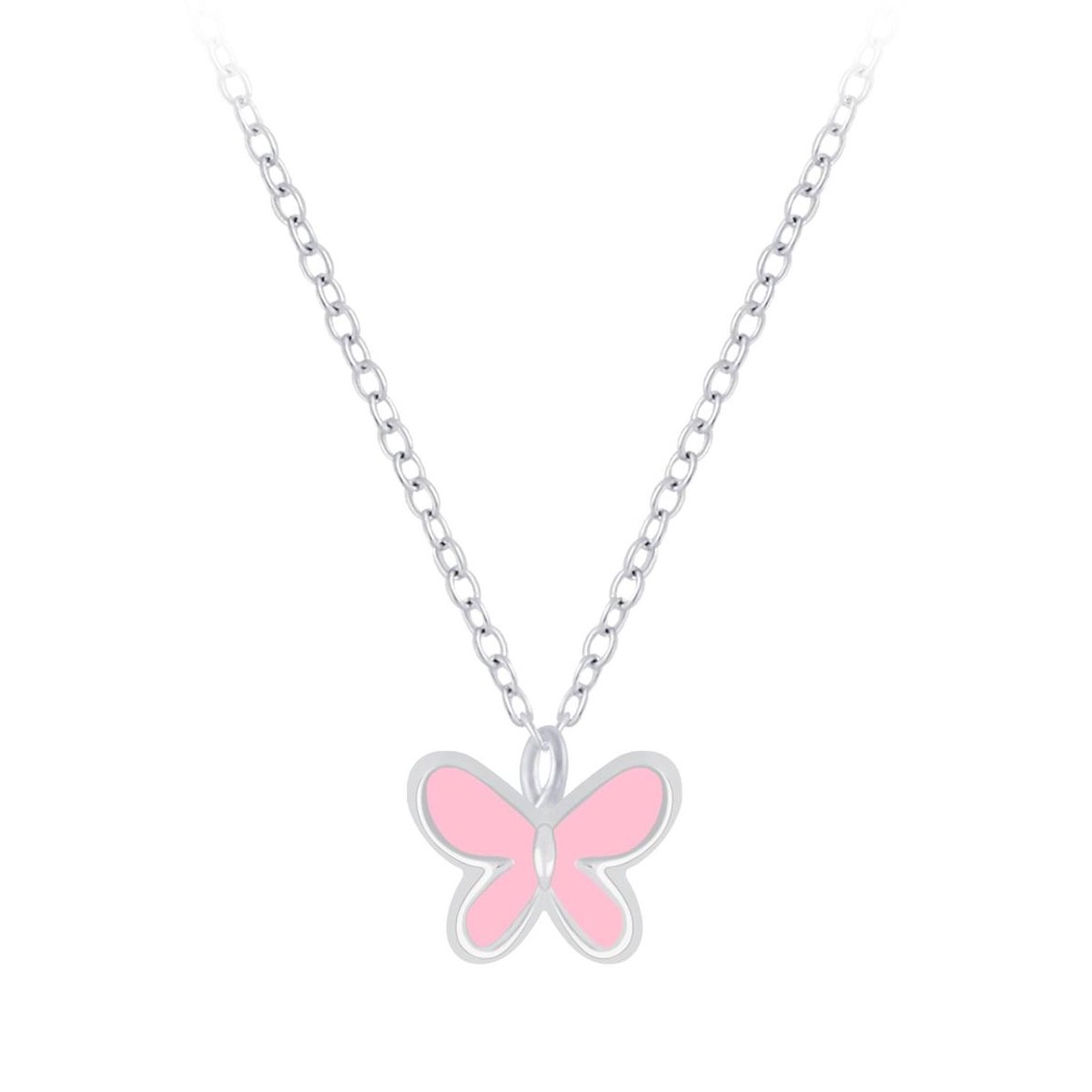 zilveren kinderketting met roze vlinder hangertje | ketting meisje | Sterling 925 Silver (Echt zilver)