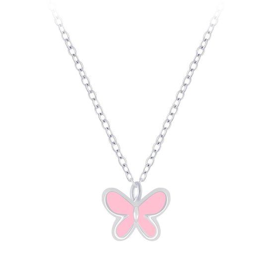 zilveren kinderketting met roze vlinder hangertje | ketting meisje | Sterling 925 Silver (Echt zilver)