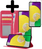Hoesje Geschikt voor Samsung A52s Hoesje Book Case Hoes Wallet Cover Met Screenprotector - Hoes Geschikt voor Samsung Galaxy A52s 5G Hoesje Bookcase Hoes - Donkerroze
