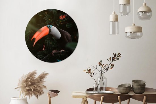 Cercle Mural - Cercle Mural Intérieur - Toucan - Papillon - Feuilles - ⌀ 90 cm - Décoration murale - Peintures Ronds