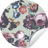 WallCircle - Stickers muraux - Cercle Papier Peint - Fleurs - Rose - Vert - 30x30 cm - Cercle Mural - Auto Adhésif - Sticker Papier Peint Rond