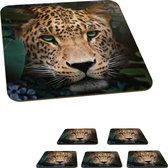 Onderzetters voor glazen - Jungle - Panter - Wilde dieren - 10x10 cm - Glasonderzetters - 6 stuks