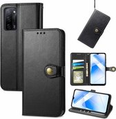 Voor OPPO A55 5G Effen Kleur Lederen Gesp Telefoon Case met Lanyard & Fotolijst & Kaartsleuf & Portemonnee & Stand Functie (Zwart)