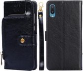 Voor Samsung Galaxy A02 Ritstas PU + TPU Horizontale Flip Lederen Case met Houder & Kaartsleuf & Portemonnee & Lanyard (Zwart)