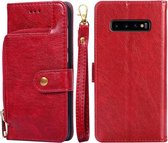 Voor Samsung Galaxy S10 + Ritstas PU + TPU Horizontale Flip Lederen Case met Houder & Kaartsleuf & Portemonnee & Lanyard (Rood)