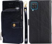 Voor Samsung Galaxy A12 Rits Tas PU + TPU Horizontale Flip Lederen Case met Houder & Kaartsleuf & Portemonnee & Lanyard (Zwart)
