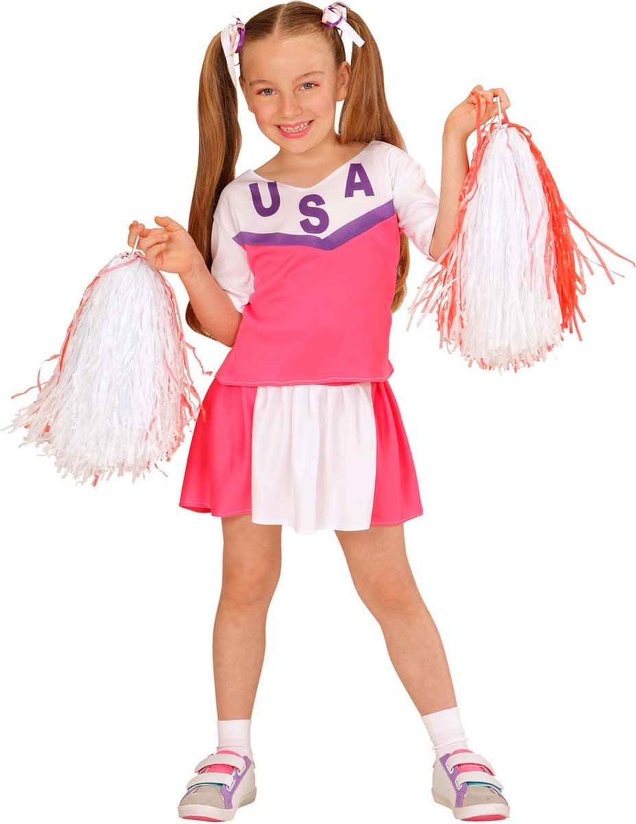 WIDMANN - Wit-roze cheerleader kostuum voor meisjes - 128 (5-7 jaar) |  bol.com