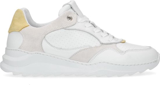 Manfield - Dames - Witte sneakers met gele details - Maat 42 | bol.com