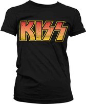 Kiss Dames Tshirt -L- Distressed Logotype Zwart