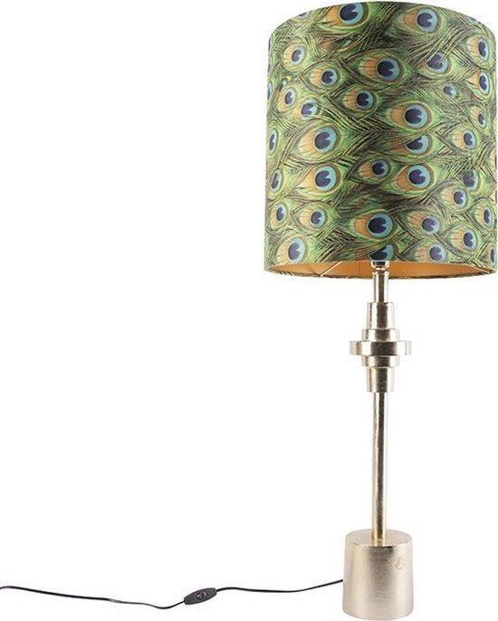 QAZQA diverso - Art Deco Tafellamp met kap - 1 lichts - H 995 mm - Pauw veren print - Woonkamer | Slaapkamer