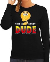 Funny emoticon sweater Time is money DUDE zwart dames L