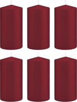 6x Bordeauxrode cilinderkaarsen/stompkaarsen 8 x 15 cm 69 branduren - Geurloze kaarsen – Woondecoraties