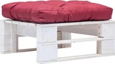 Poef pallet met rood kussen FSC hout wit