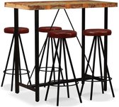 Barset massief gerecycled hout en echt leer 5-delig