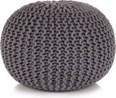Poef - Katoen - Grijs - Hand gebreid - 50x35 cm (Ø x H)