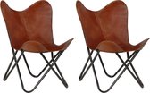 Vlinderstoelen 2 st kindermaat echt leer bruin