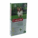 Verpakking Advantix voor honden tot 4 kg met een papillon op gras.