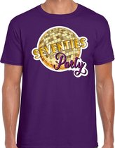 Disco seventies party feest t-shirt paars voor heren - 70s party/disco/feest shirts L
