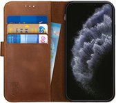 Rosso Deluxe Echt Leer Book Case Hoesje Geschikt voor Apple iPhone 11 Pro | Ruimte voor drie pasjes | Portemonnee Book Case | Met Pasjeshouder | Bruin