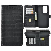 Samsung Galaxy S20 Ultra hoesje - Wallet Bookcase Echt Leder hoes Croco Zwart